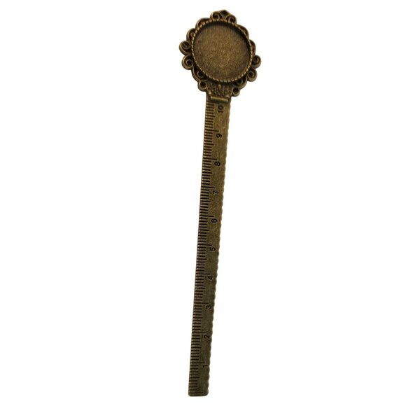 Metal Bookmark Ruler 10cm DIY Craft Antique Bronze Finish With .75 Inch Cabochon - Picture 7 of 7